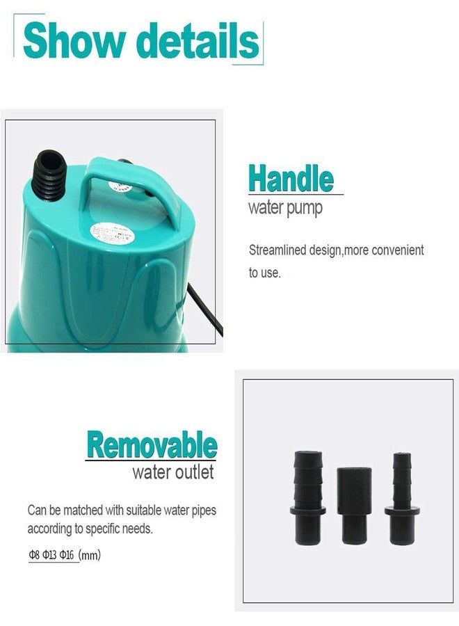 Upettools Submersible Water Pump, Ultra Silence Circulation Multifunctional Water Pump with Handle for Pond, Aquarium, Hydroponics, Fish Tank Fountain with 4.6ft (1.4M) Power Cord(66GPH,5W) Green - Image 3